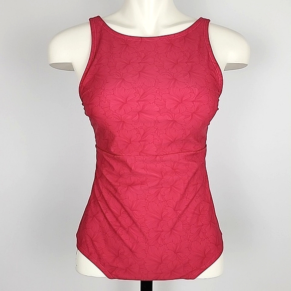 Roots Other - ROOTS Women's One Piece Pink Swimsuit  Floral Print High Neck High Back Sz 10